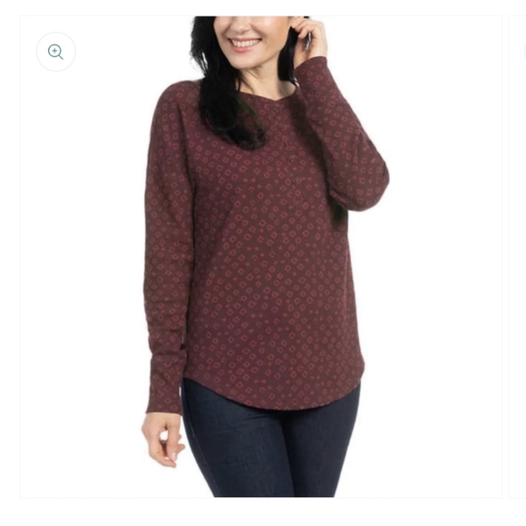 Dalia Waffle Knit Henley Top | Size M | Maroon Long Sleeve Shirt | Relaxed Fit - Picture 2 of 11
